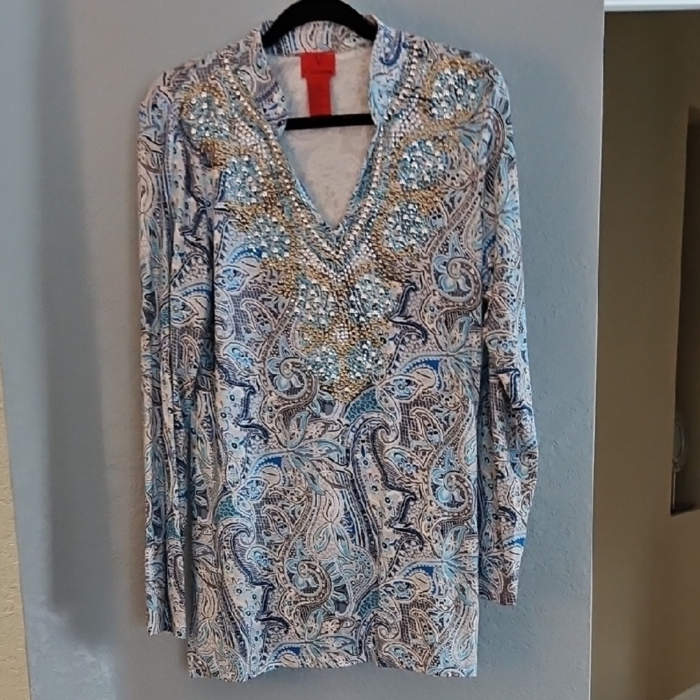 Christina Blue and White Patterned Top